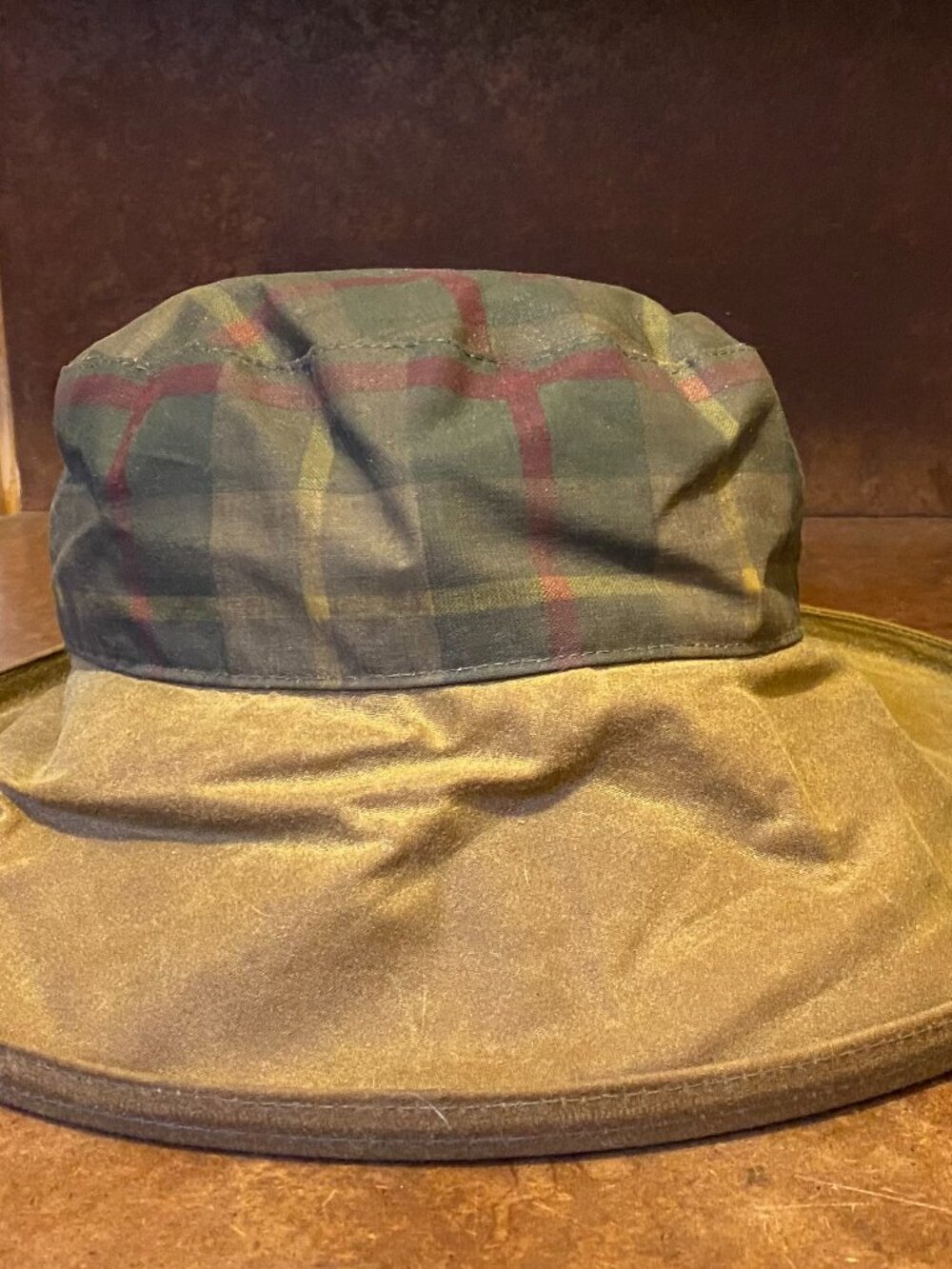 Peak & Brim English Bucket Hat Barbour Wax Cotton Waterproof Tartan Plaid